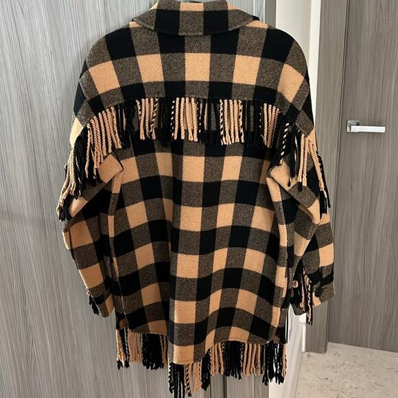 $640 SANDRO Feny Coat Jacket Shacket barn coat plaid FR 38 / US medium - Picture 5 of 15